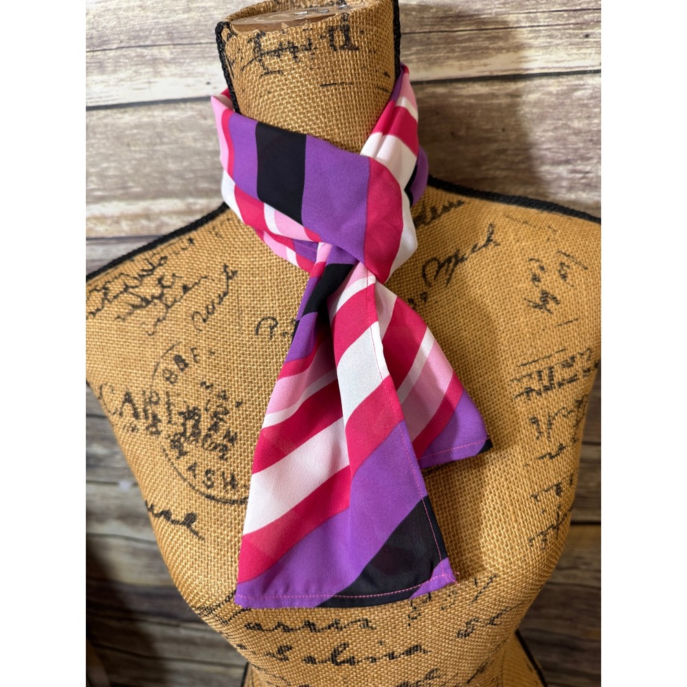 Pink Purple Black White Striped Chiffon Skinny Neck Scarf Lightweight Accessory
